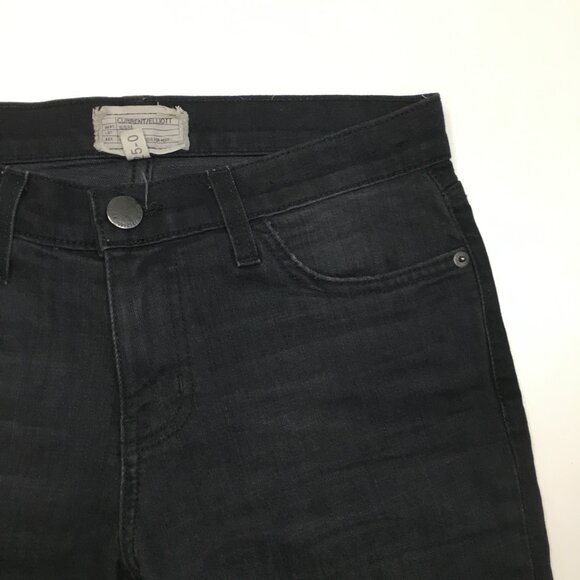 CURRENT ELLIOTT 5 Pocket Black The Cropped Straight Townhouse Released Hem Jeans - Picture 7 of 13
